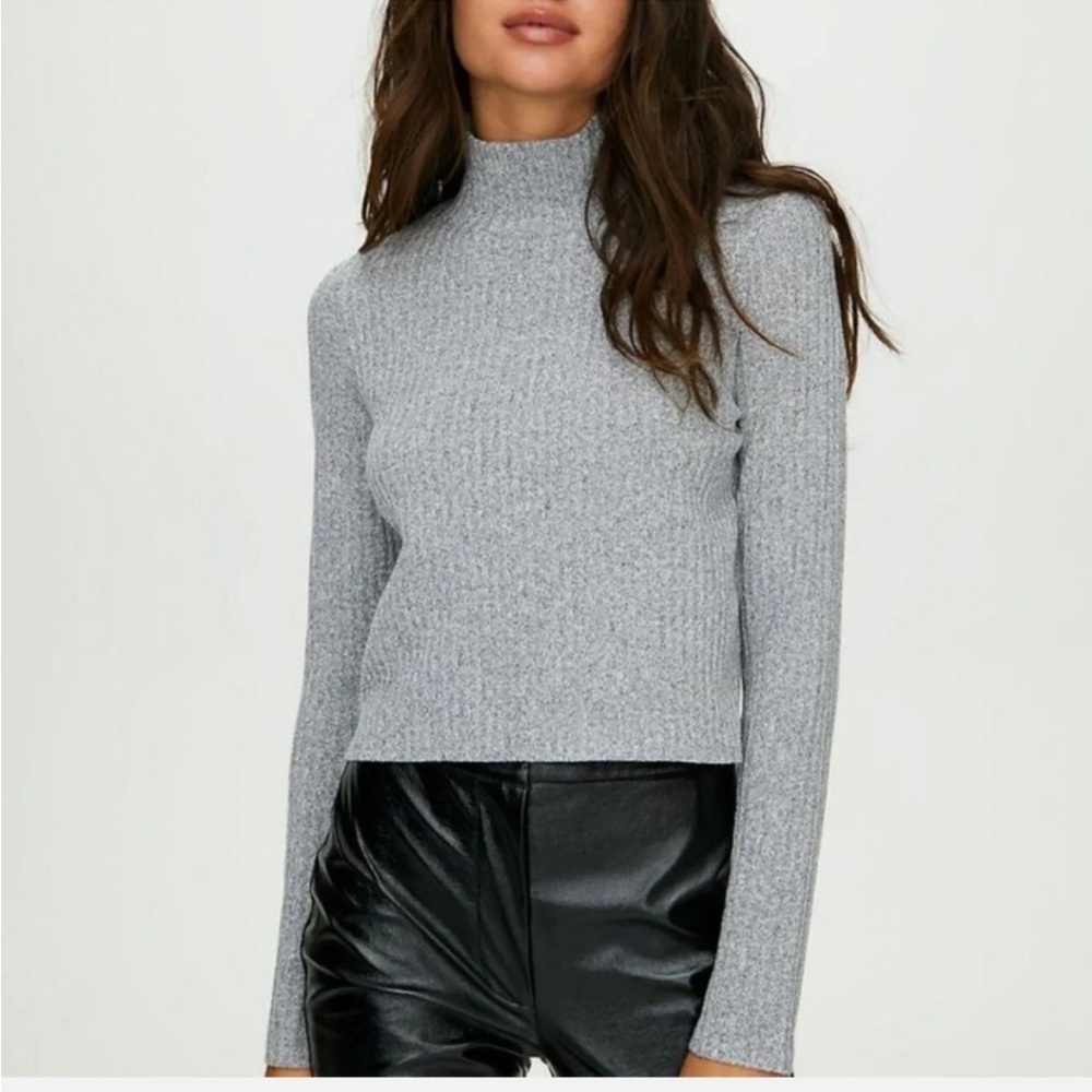 Aritzia Wilfred Free Cropped Ribbed Gray Turtleneck Top S
